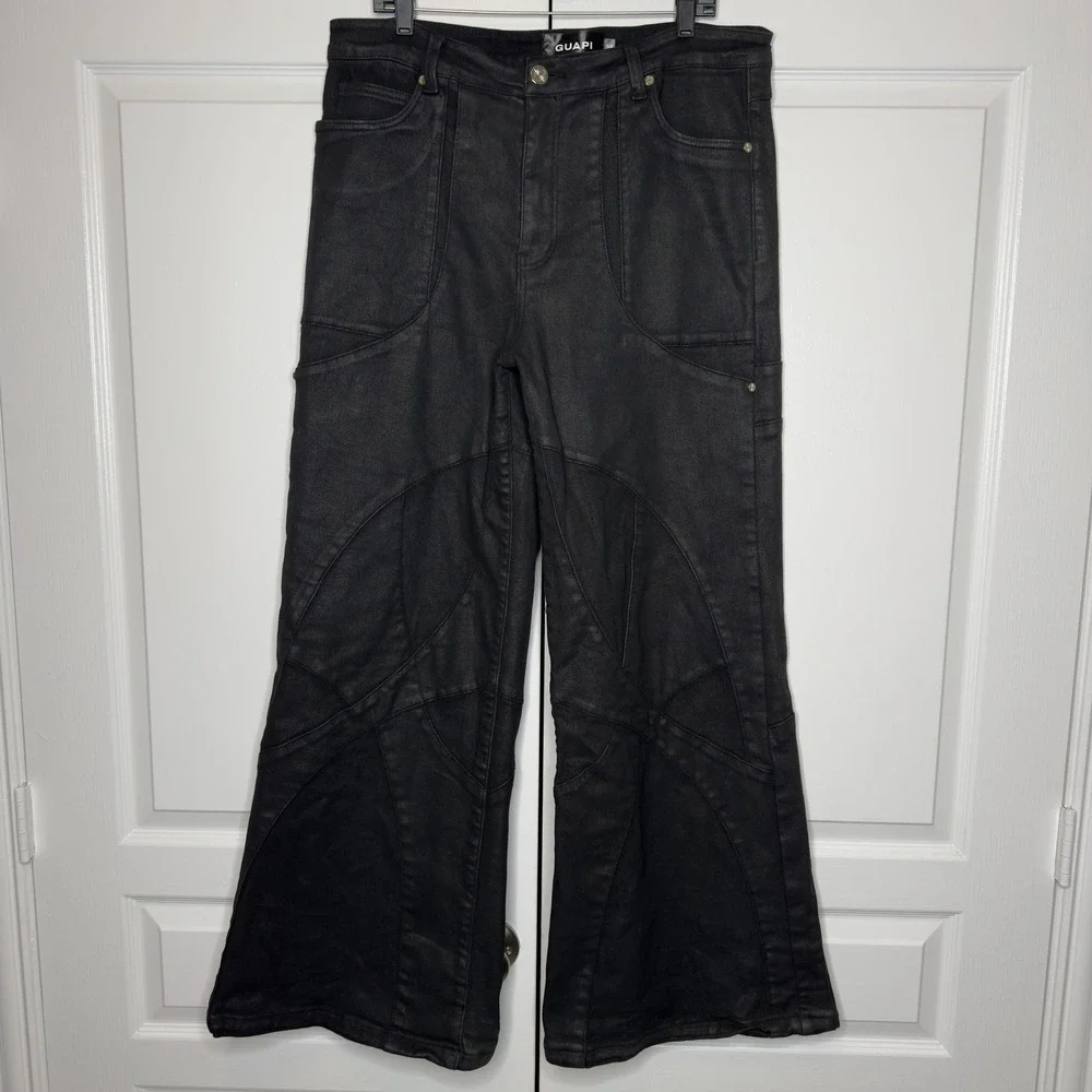 Guapi Jeans Mens 36x32 Black Wide Leg Relaxed Fit Charcoal Denim Stretch Pants